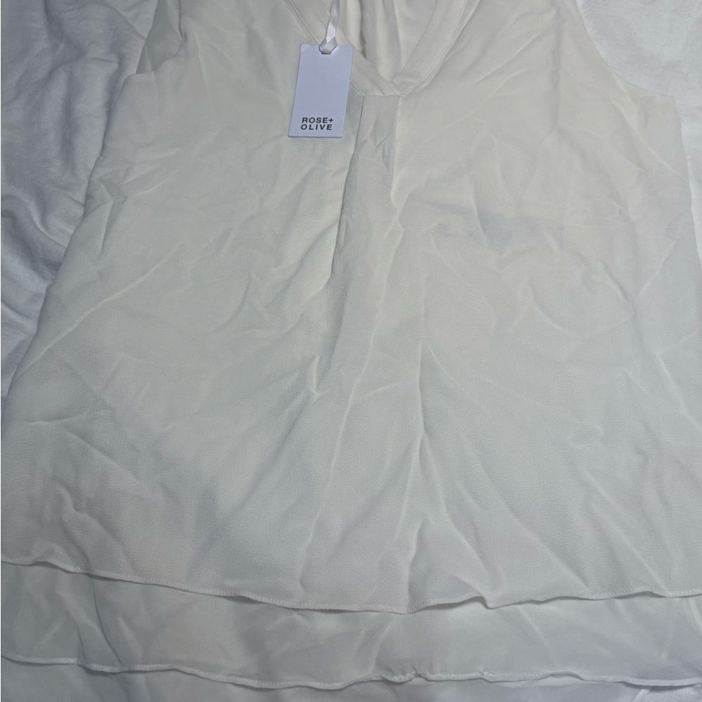 Rose + Olive Ivory Sleeveless Blouse NWT Layered Hem Cottagecore Minimalist M